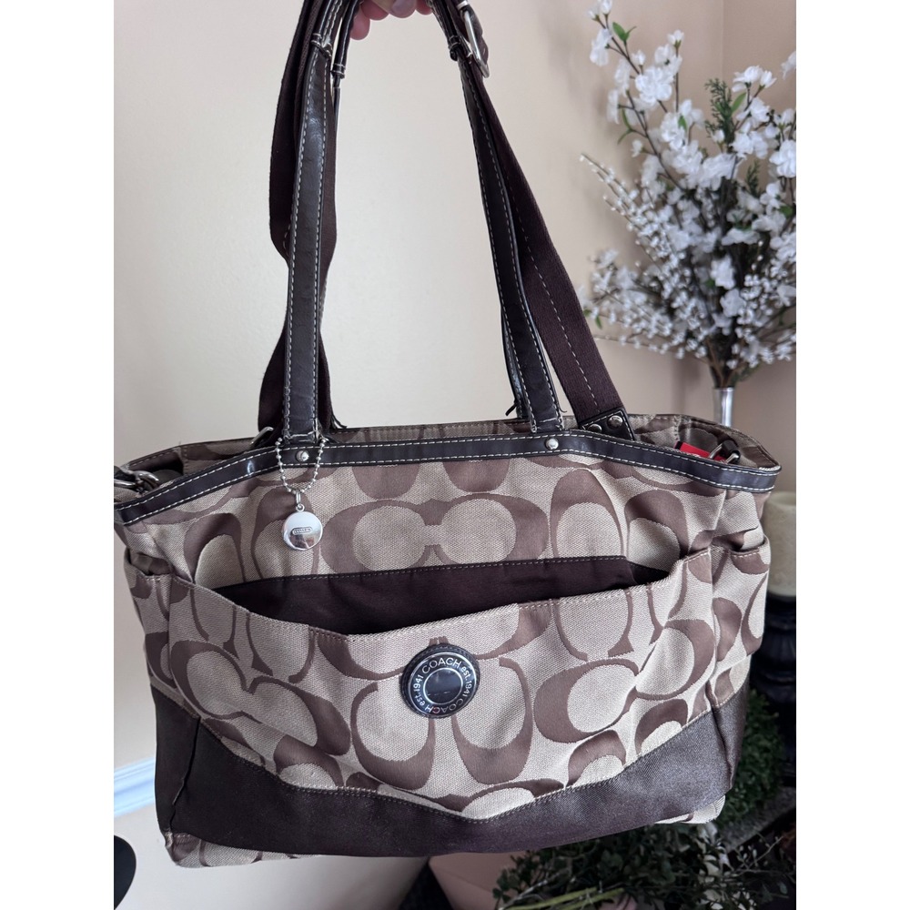 Coach Signature C Diaper Bag Tote Brown Tan Jacquard F19202